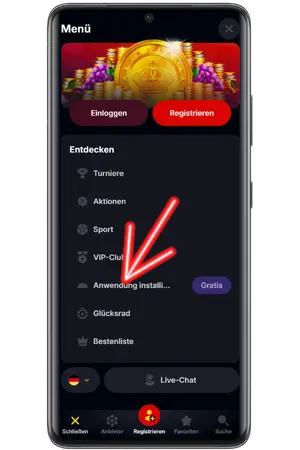 Um die Yep Casino App herunterzuladen, klicken Sie im Menü auf die Schaltfläche „Herunterladen“.